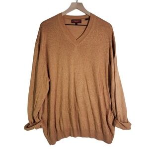 Austin Reed Lightweight Marled‎ V-Neck Sweater Men's L Orange Rust
